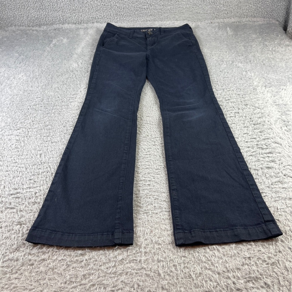 American Eagle Kick Boot Navy Blue Stretch Chino Pants Womens 4 Short Real Good